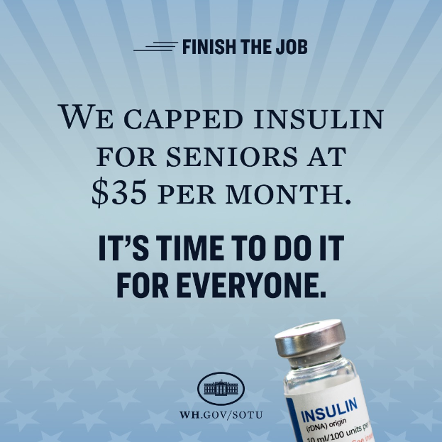 Ein Plakat mit einem Insulinfläschchen und Text, der für erschwingliche Insulinpreise für alle eintritt.