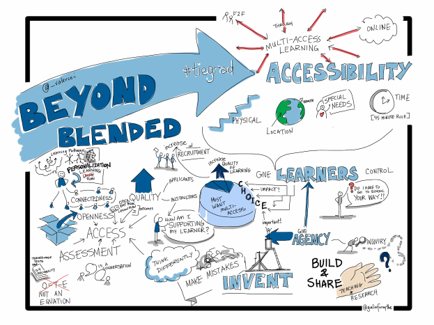 Whiteboard mit dem Text "Beyond Blended Accessibility", eine Globus-Zeichnung und Pfeile in verschiedene Richtungen.