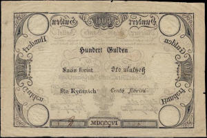 Alte deutsche 100-Pfennig-Banknote mit einem Mann auf schwarzem Hintergrund und der Aufschrift "100 Pfennig."
