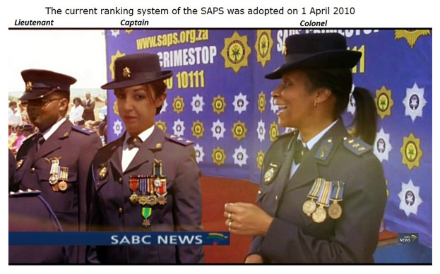 Eine Gruppe von Menschen in Uniformen und Hüten steht zusammen mit einem Banner im Hintergrund, mit Text oben und unten, der besagt "Das aktuelle Ranglistensystem der SAP wurde am 1. April 2010 übernommen."