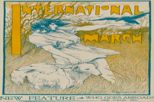 Ein Plakat für den Internationalen März mit einer Frau mit einem menschlichen Gesicht und einem Hund, mit Text, der Informationen zum Ereignis enthält.