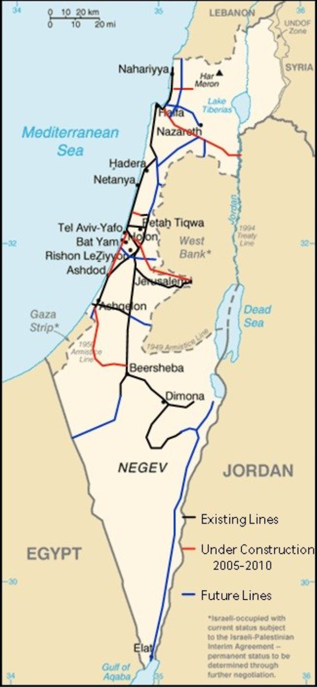 Eine detaillierte Karte von Israel und Palästina, die Städte, Flüsse und andere geografische Merkmale zeigt, mit Text und Linien, die das Ausmaß des Konflikts zwischen den beiden Ländern angeben.