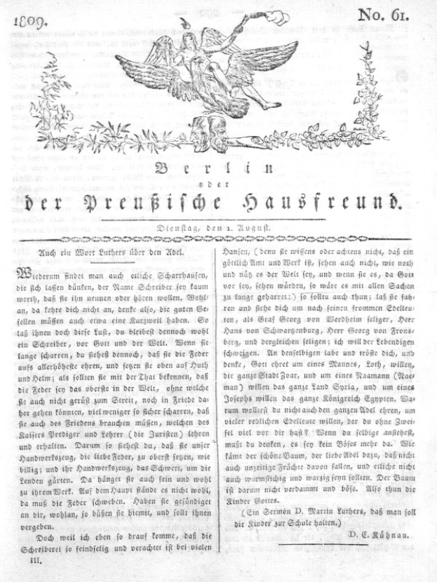 Titelblatt der ersten Auflage der deutschen Verfassung mit einer Adlerillustration und Text sowie einer Figur, die die deutsche Regierung darstellt.