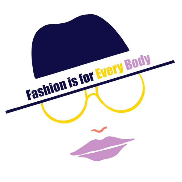 Logo mit einem stilisierten Gesicht, auf dem der Text "Fashion is for Every Body" gedruckt ist.