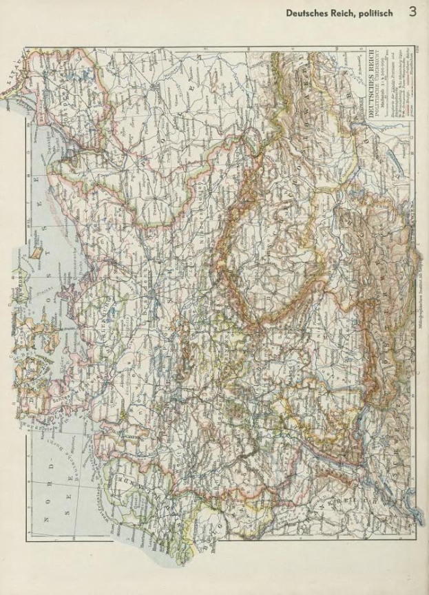 Alte 19. Jahrhundert-Karte von Deutschland, die politische Teilung zeigt, auf altem Papier mit Text oben und unten gedruckt.
