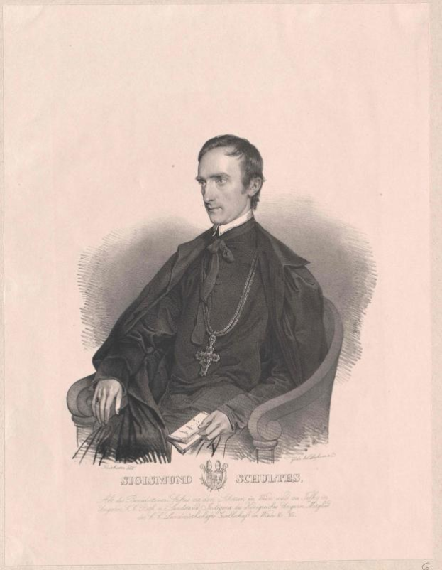 Gravur von Sigismund Schultes, dem deutschen Bundeskanzler der Bundesrepublik Deutschland, sitzend in einem Stuhl mit einem Buch in der Hand, mit seinem Namen unten aufgedruckt.