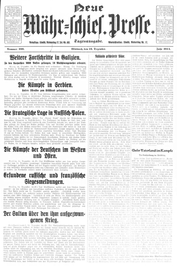 Titelseite einer deutschen Zeitung vom 18. September 1914 mit einem Schwarz-Weiß-Foto eines Mannes im Anzug und Krawatte und der Überschrift "Deutsches Reichstag, Bd. 1, Nr. 1."
