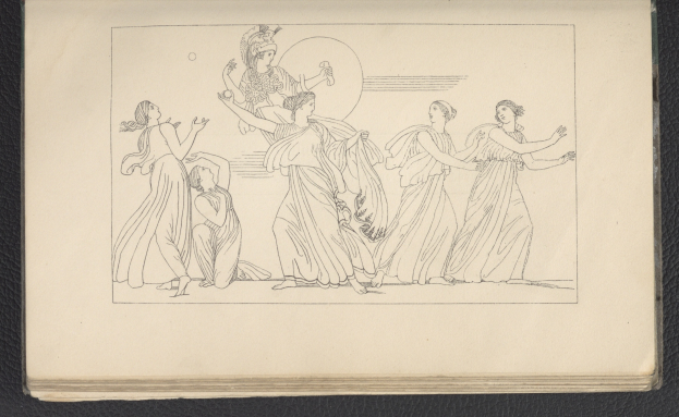 Ein Buchumschlag mit einer leuchtenden Illustration einer Gruppe tanzender Frauen in dynamischen, synchronisierten Posen mit detaillierten Kleidungsstücken und Gesichtern.