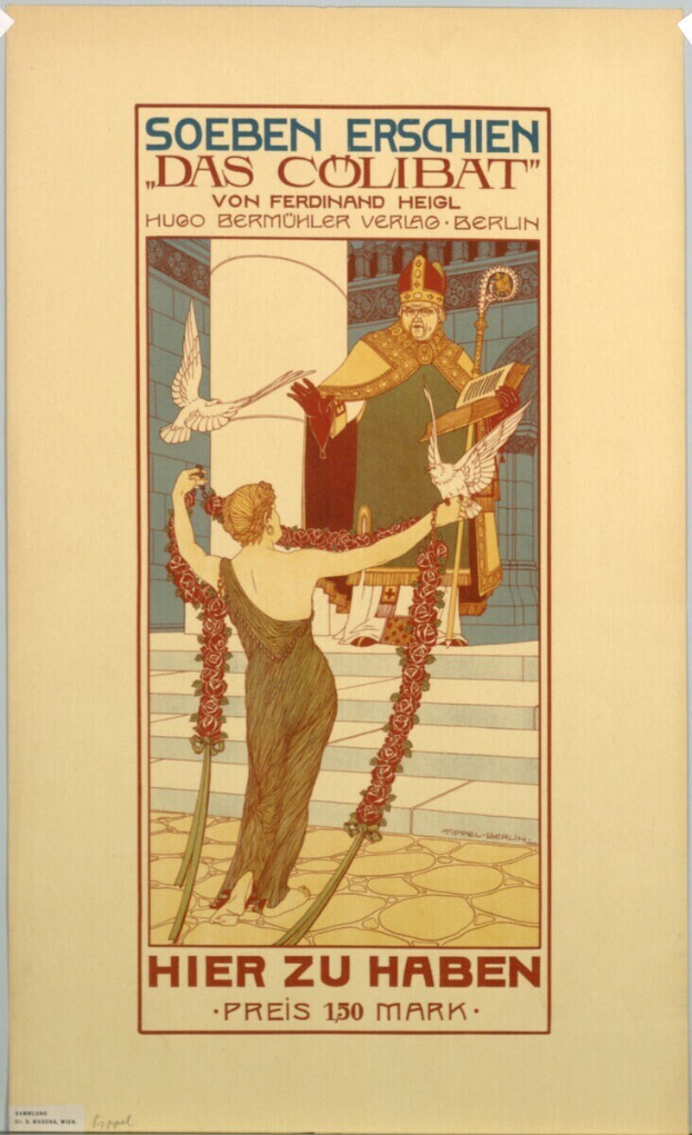 Plakat für ein Berliner Konzert mit einer Frau in der Mitte und einem Mann rechts daneben sowie Textwerbung für das Ereignis.