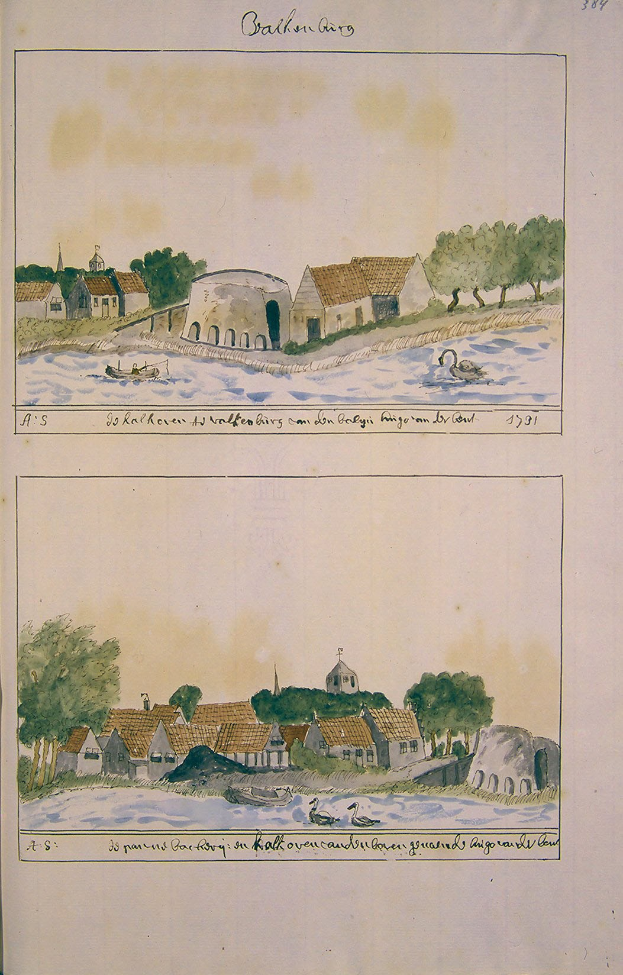 Ein Buchumschlag mit einer illustrierten Dorfszene, die Häuser, grüne Bäume, Wasser, fliegende Vögel und Text zeigt.