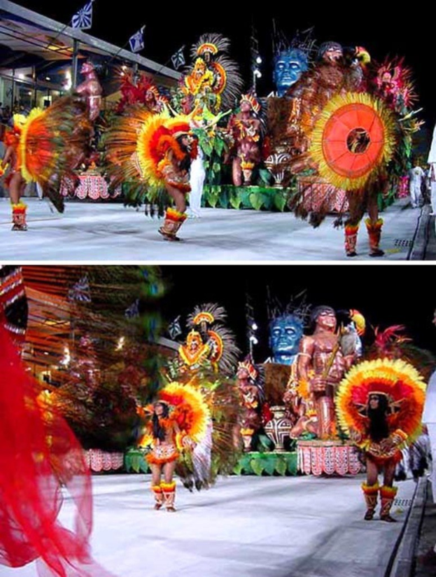 Collage von Menschen, die Kunst performen, eine Statue und ein Gebäude.