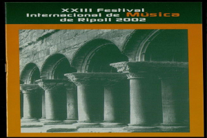 Titelbild eines Buches namens "XXIII Festival Internacional de Música de Ripoll 2002" mit einem prunkvollen Gebäude mit hohen, schlanken Säulen und einem beeindruckenden Eingang, umgeben von einer grünen Landschaft.