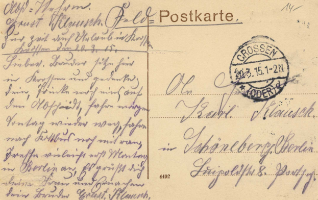 Eine alte Postkarte von Deutschland nach Deutschland vom 15-15-1912, mit handgeschriebener Text und einer Briefmarke oben rechts.