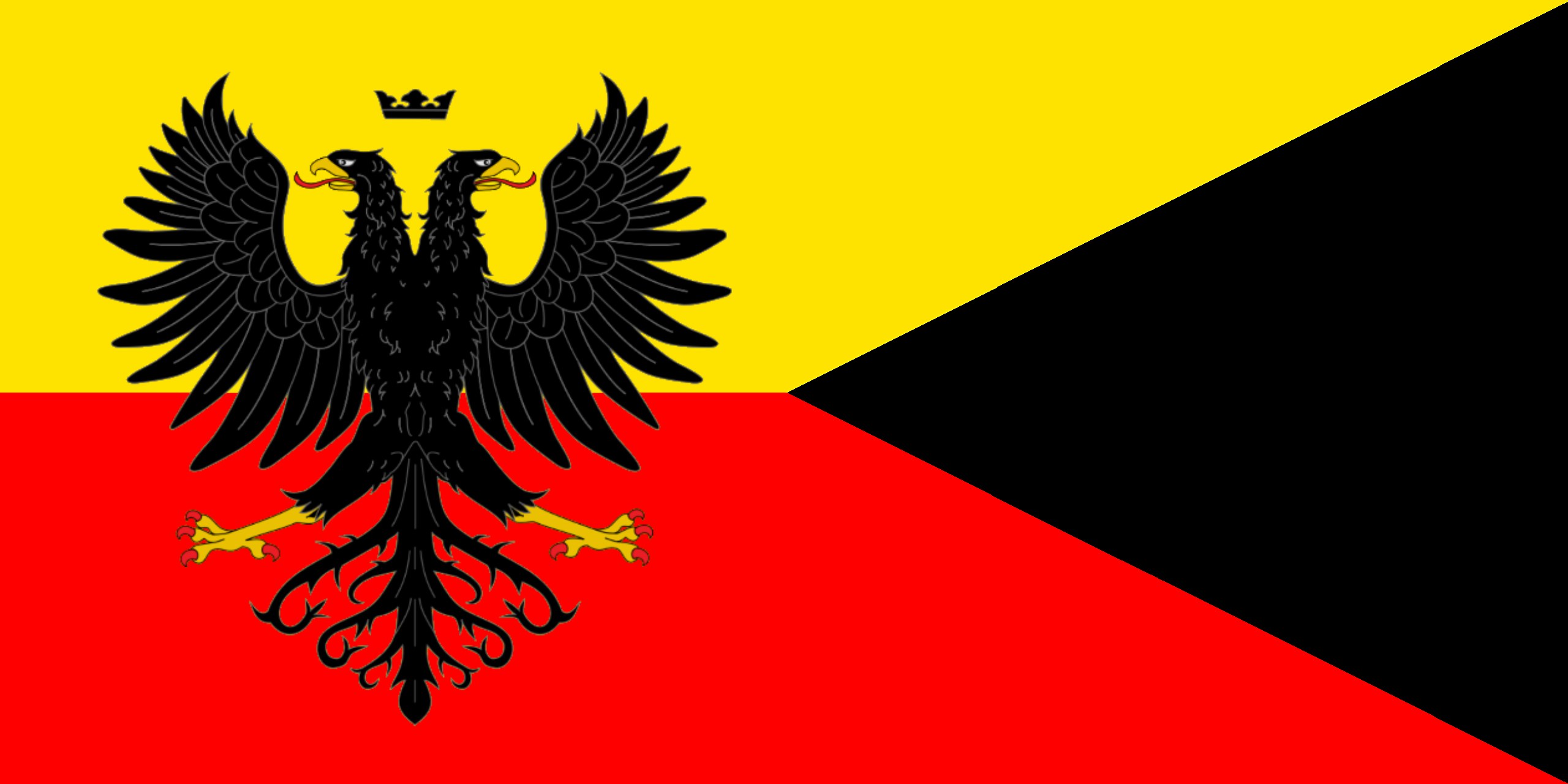 Deutsche Flagge mit drei horizontalen Streifen in Schwarz, Rot und Gold, die ein schwarzes Doppeladler-Wappen in der Mitte zeigt.